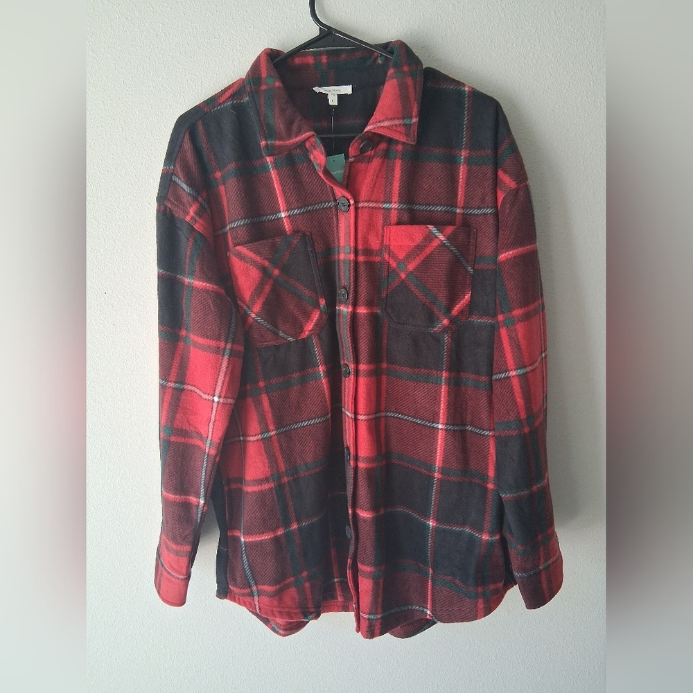 NWT Maurices Red and Black Plaid Women's Flannel Shacket
